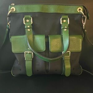 *RARE* MCM Nylon Two-way crossbody bag in Green Black with Adjustable Strap